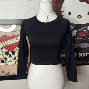 Black Ribbed Long Sleeve Workout Top